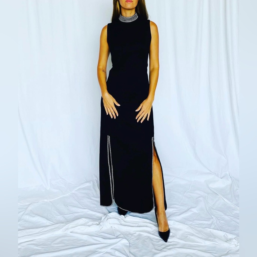 Vintage 1960s Lord & Taylor black wool dress with rhinestones